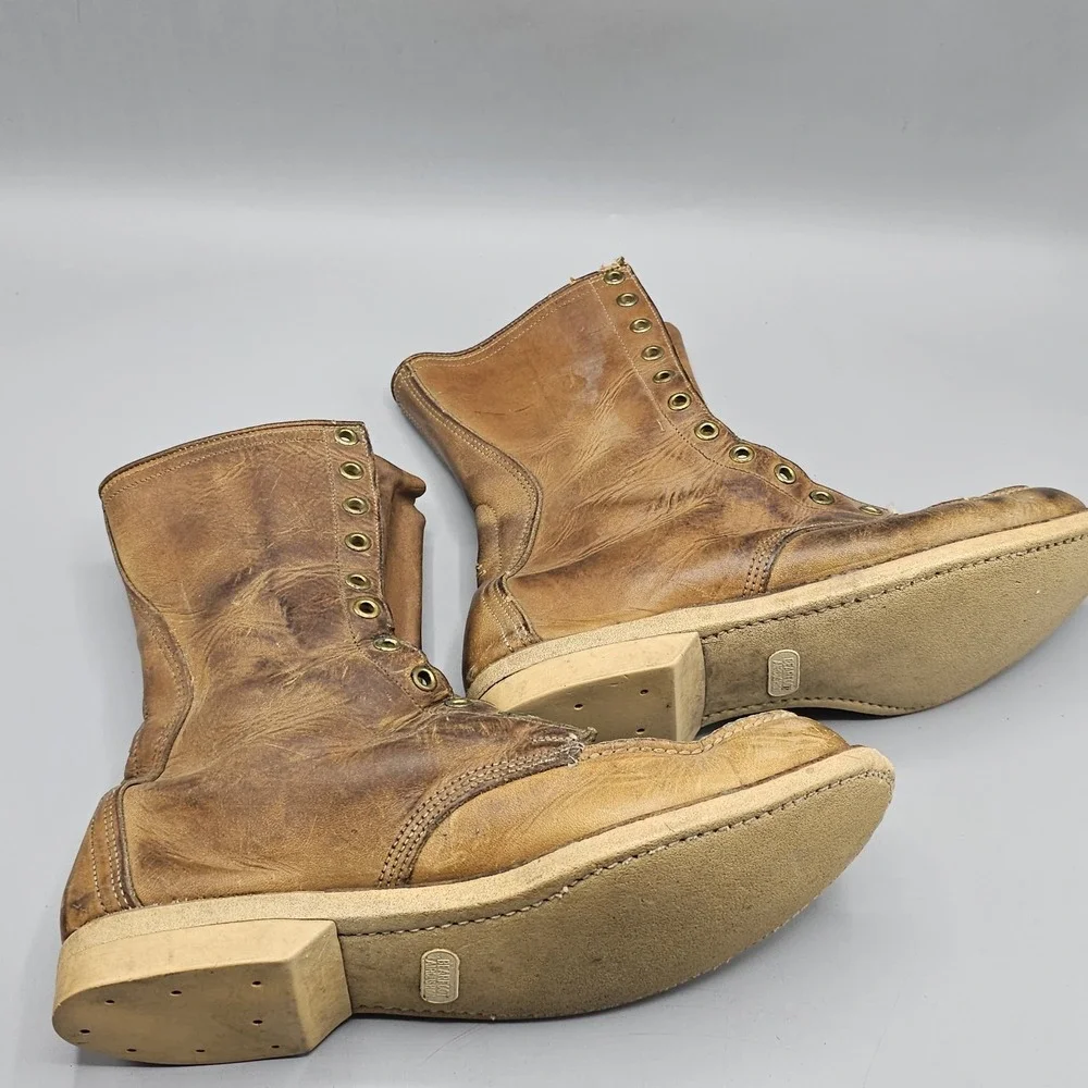 Vintage 80s Beartrap AirCushion Leather Logger Boots Distressed 10 Eye Sz 7.5